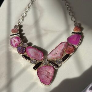 Pink and Silver Statement Necklace